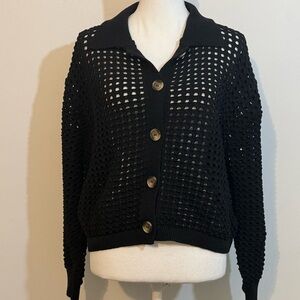 H&M Black Crochet Knit Button Front Cardigan Sweater — Size Large